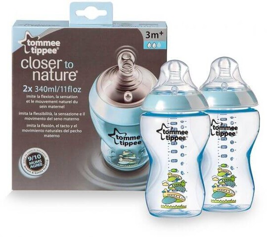 Tommee Tippee Closer to Nature 2x340ml Bottles - Blue image number 1